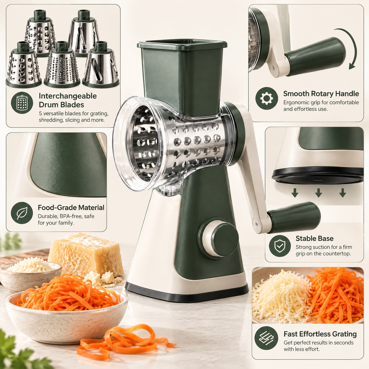 Orvelmont™ Hand-Crank Rotary Kitchen Grater