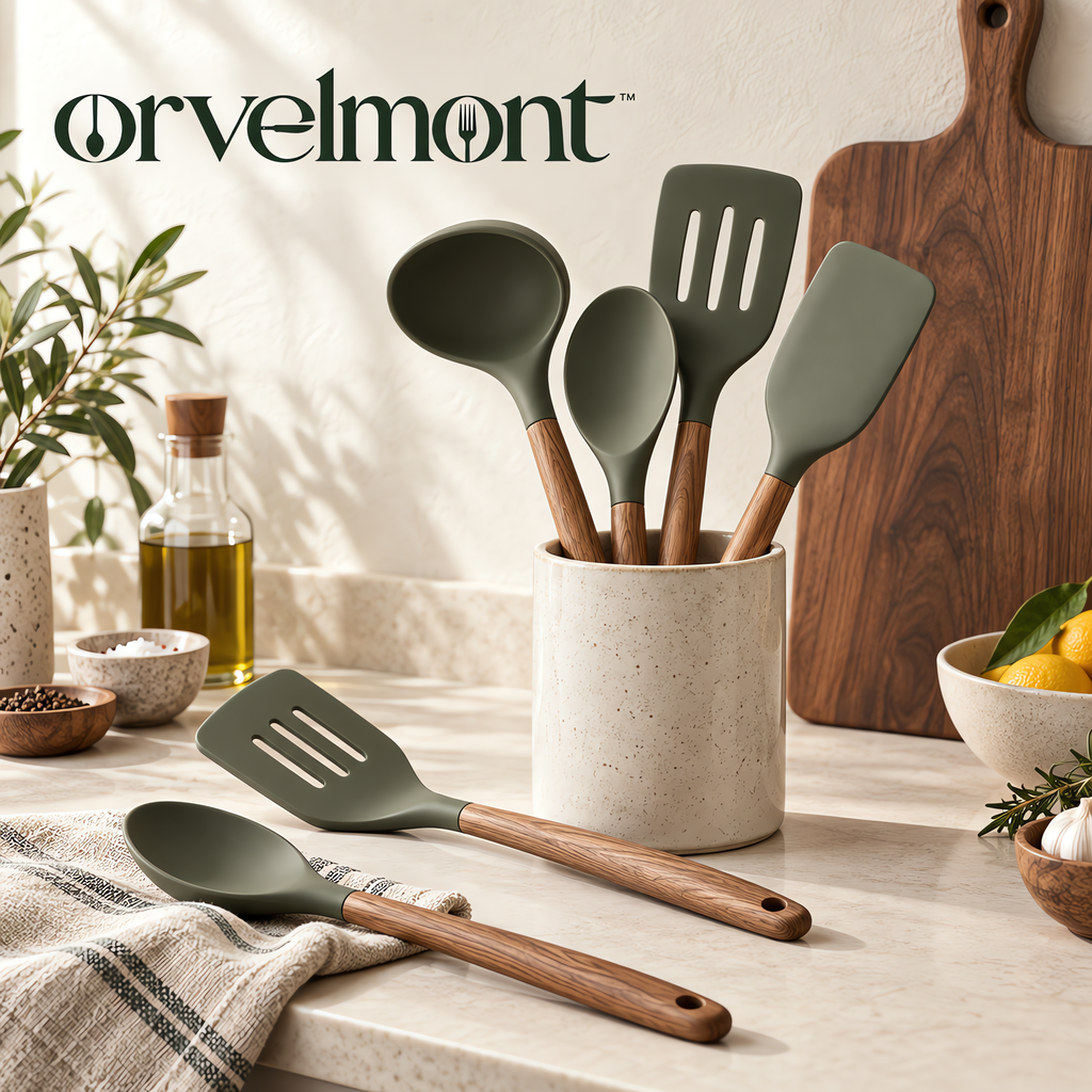 Orvelmont™ Silicone Cooking Utensil Set with Wood Handles