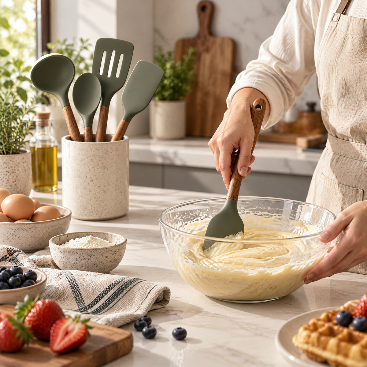 Orvelmont™ Silicone Cooking Utensil Set with Wood Handles