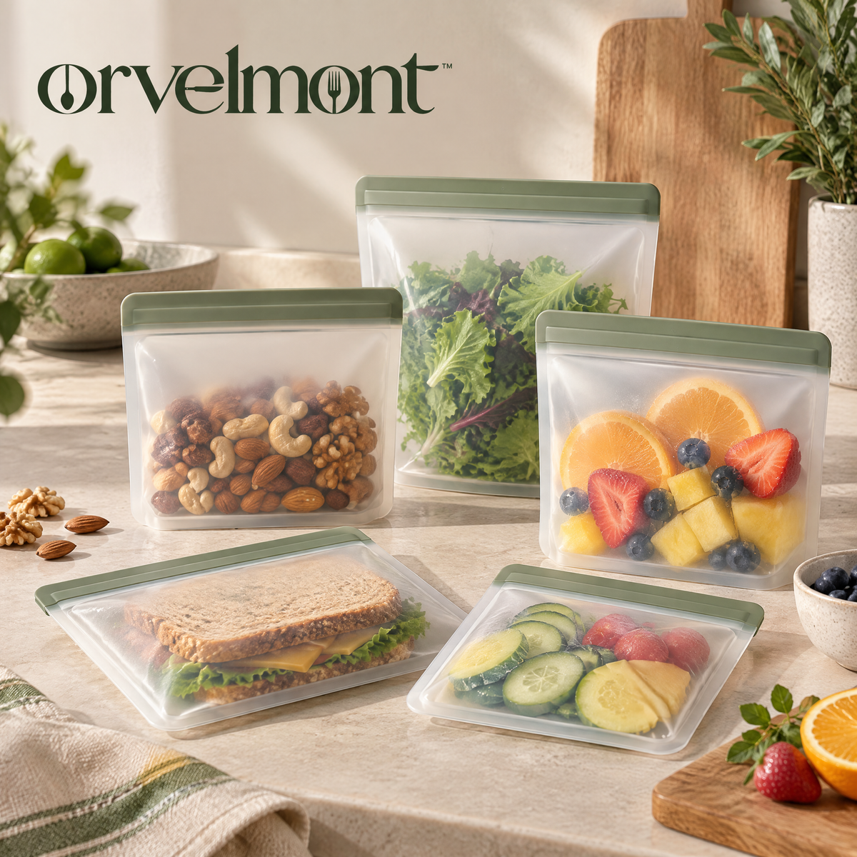 Orvelmont™ Reusable Silicone Food Storage Bag Set