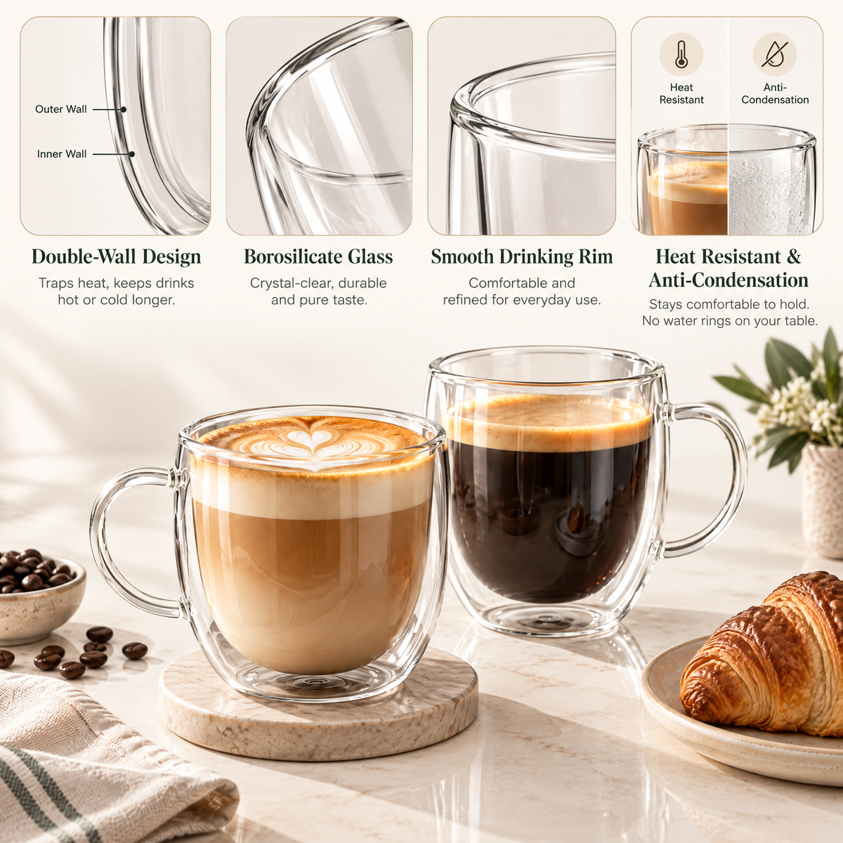 Orvelmont™ Double-Wall Glass Coffee Mug Set