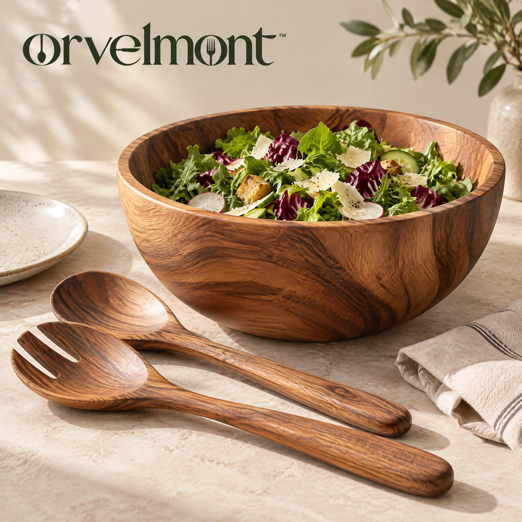 Orvelmont™ Wooden Salad Bowl & Serving Utensil Set