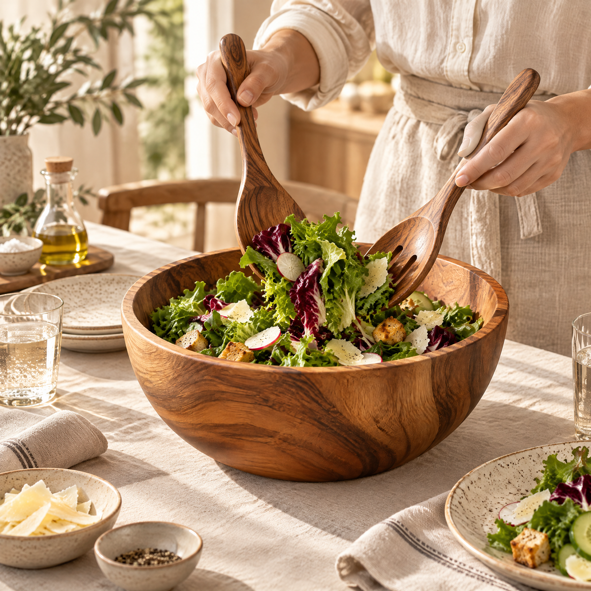 Orvelmont™ Wooden Salad Bowl & Serving Utensil Set