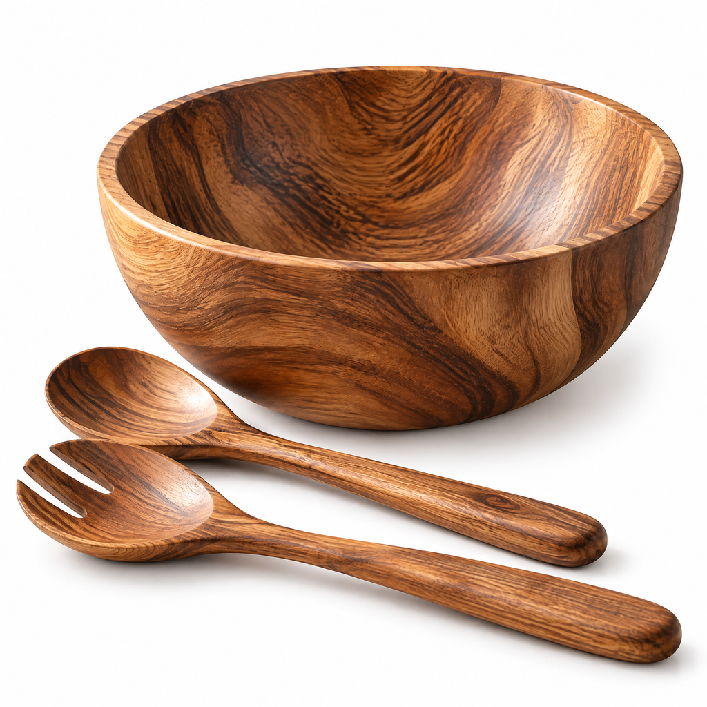 Orvelmont™ Wooden Salad Bowl & Serving Utensil Set